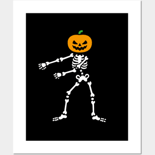 Pumpkin Head Skeleton FLOSS Dance Halloween Posters and Art